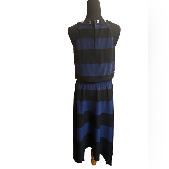 WHITE HOUSE BLACK MARKET Color Block Black Noble Blue Maxi Dress Size Small EUC - Picture 4 of 14